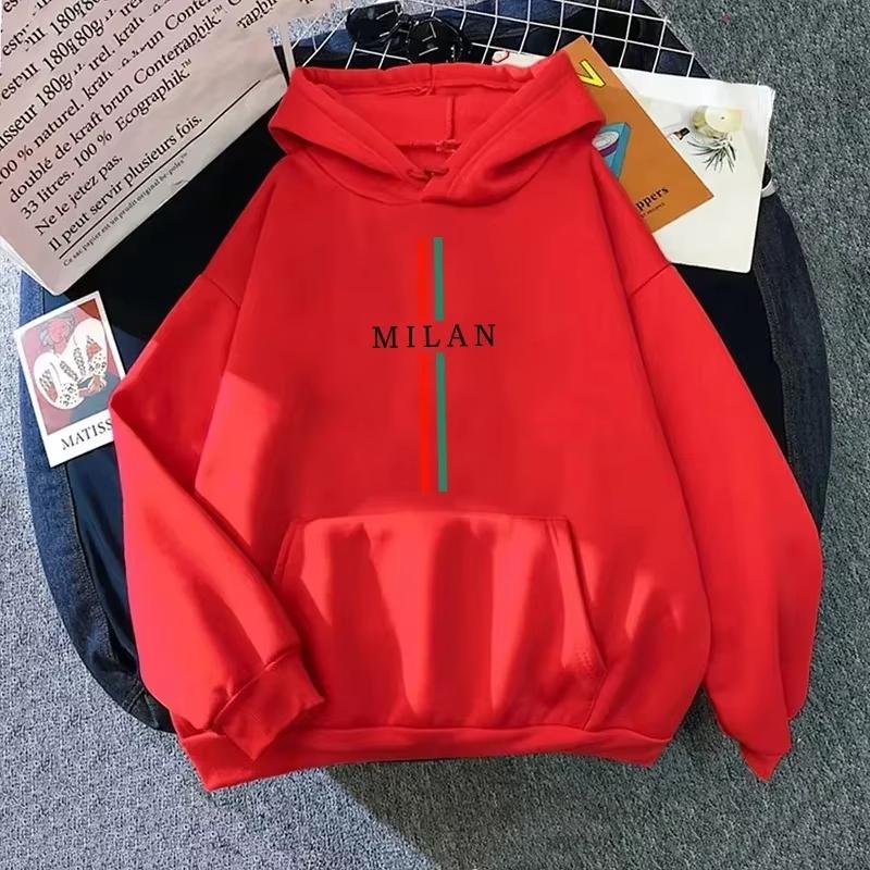 2025 Hot Sale Woman Milan Print Hoodies Urban Casual Fashion Hooded Long Sleeve Pullover Female Home Outdoor Comfort Sweatshirts