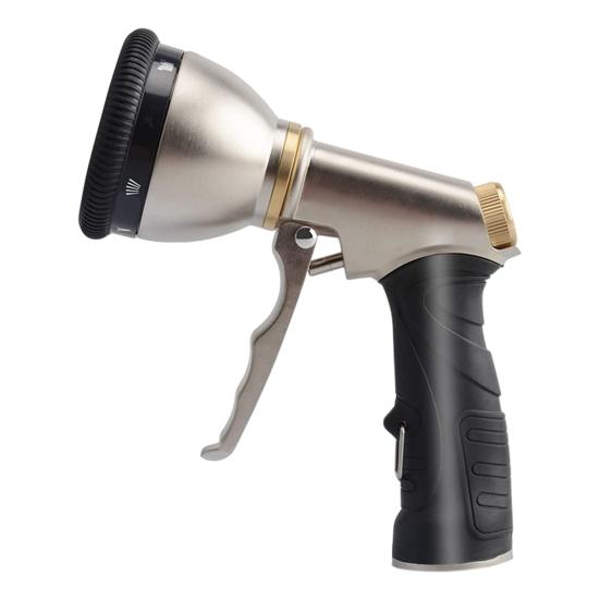 Garden Hose Nozzle Heavy Duty Metal Hose Nozzle with 9 Spray Patterns Leak-proof Water Sprayer with Anti-slip Handle for Cleaning Watering Car Washing