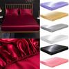 Satin Silk Fitted Sheet High-End Solid Color Mattress Cover Elastic Band Bed Sheet Bedsheet  Queen King Size Bedspread Cover