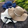 Women Hats Big Wide Brim Straw Hat Pearl Beach Sun Cap Outdoor Sun Bow Hat Summer Holiday Travel Cap Designer Straw Hats