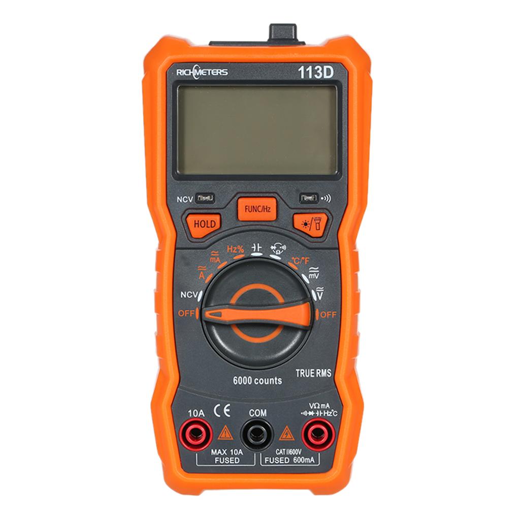 RICHMETERS RM113D NCV Digital Multimeter 6000 Counts Auto Ranging AC DC Voltage Temperature Measuring Meter Flash Light
