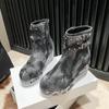 Thick Soled Boots Women Spring and Autumn 2024 New Denim Women's Boots Low Rise Casual Increase Height Shoes Female Mid-Calf