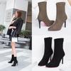 Fashion 2025New Women Sexy Boots Autumn Red Bottom Thin High Heels Pointed Toe Solid Black Suede Fashion Ankle Boots