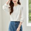 Lace Round Neck Long Sleeve Shirt for Women In Spring New Style Simple Commuting Versatile Loose Casual Top for Women