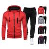 2Pcs/Set Men Autumn Winter Casual Sportwear Hooded Drawstring Long Sleeve Zipper Placket Sweatshirt Coat Elastic Waist Jogger Pants Outfit Streetwear