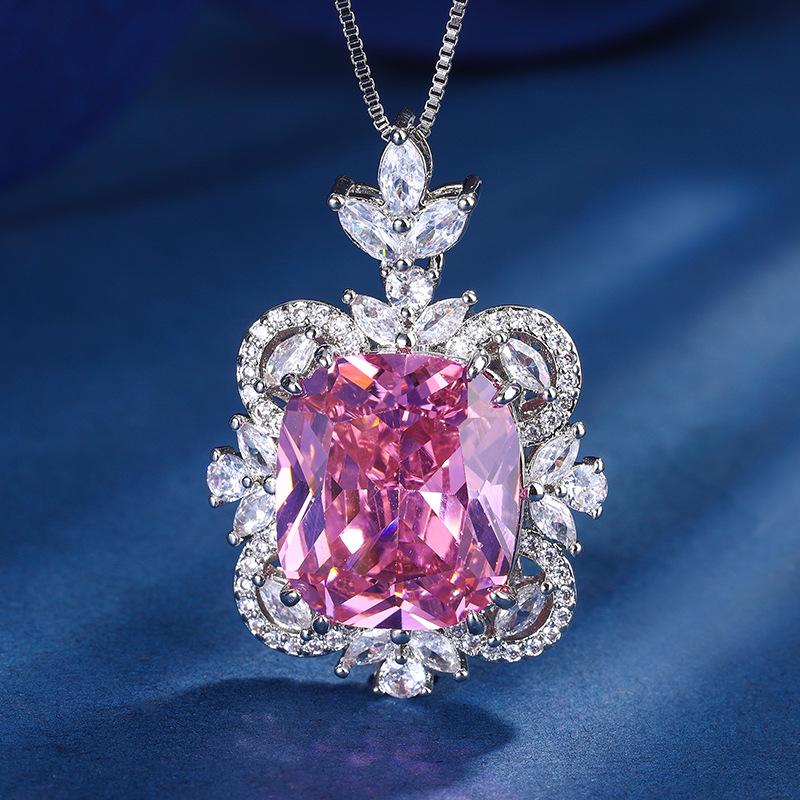 Jewelry Copper Bottom Gold-Plated Fashion Imitation Colored Treasure Fat Square 14 * 16 Pendant Necklace Women