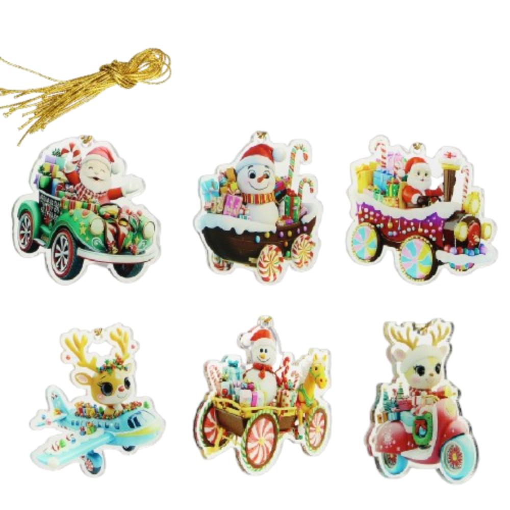 6Pcs Santa Acrylic Cartoon Pendant Snowman Christmas Tree Hanging Ornament  Home
