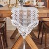 Elegant White Lace Table Runner with Floral Embroidery - Polyester Square Tablecloth for Dresser, Kitchen, Wedding Banquet, Coffee Table, Fireplace