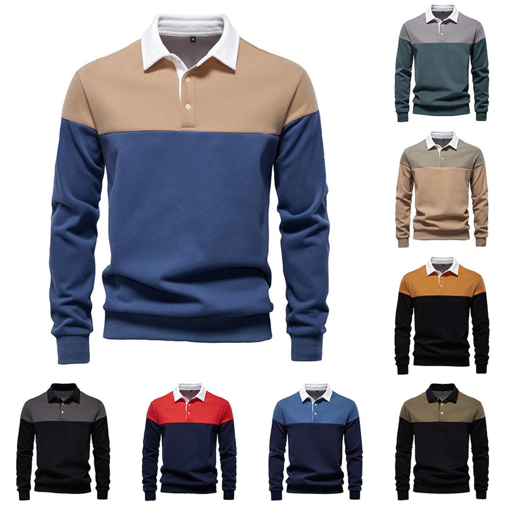 Men's Colorblock Button Lapel Long Sleeve Top Men's Casual Fashion Shirt