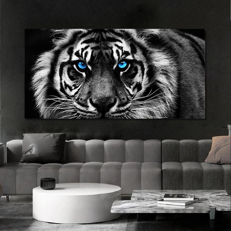 Modern Animals Blue Eye Tiger Head Canvas Paintings Posters and Prints Wall Art Pictures for Living Room Home Decor Gift Idea No Frame