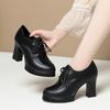 Women's Deep Mouth Soft Leather Oxford Shoes Women's Platform Pumps Spring Block High Heels Shoes for Office Mom