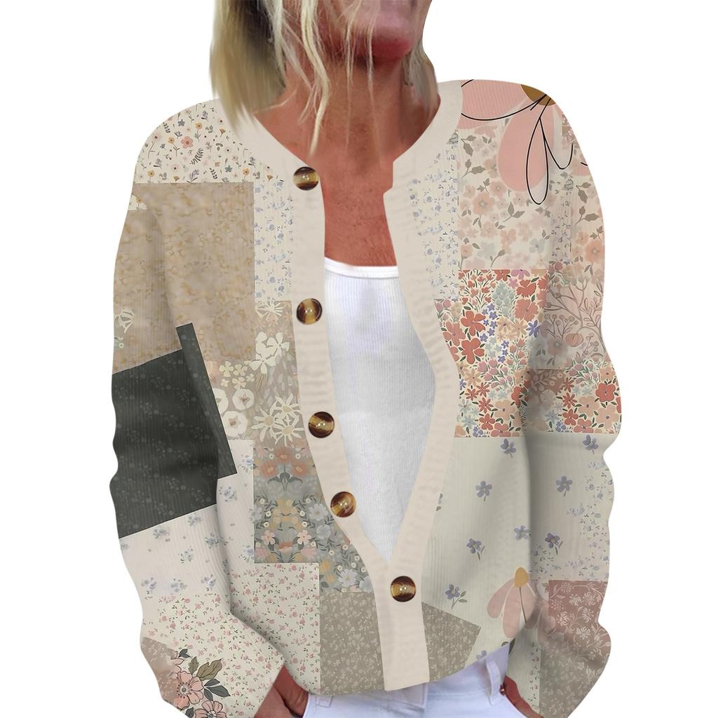 Women's Fashion Long Sleeve Christmas Snowman Snowflake Print Jacket Cardigan
