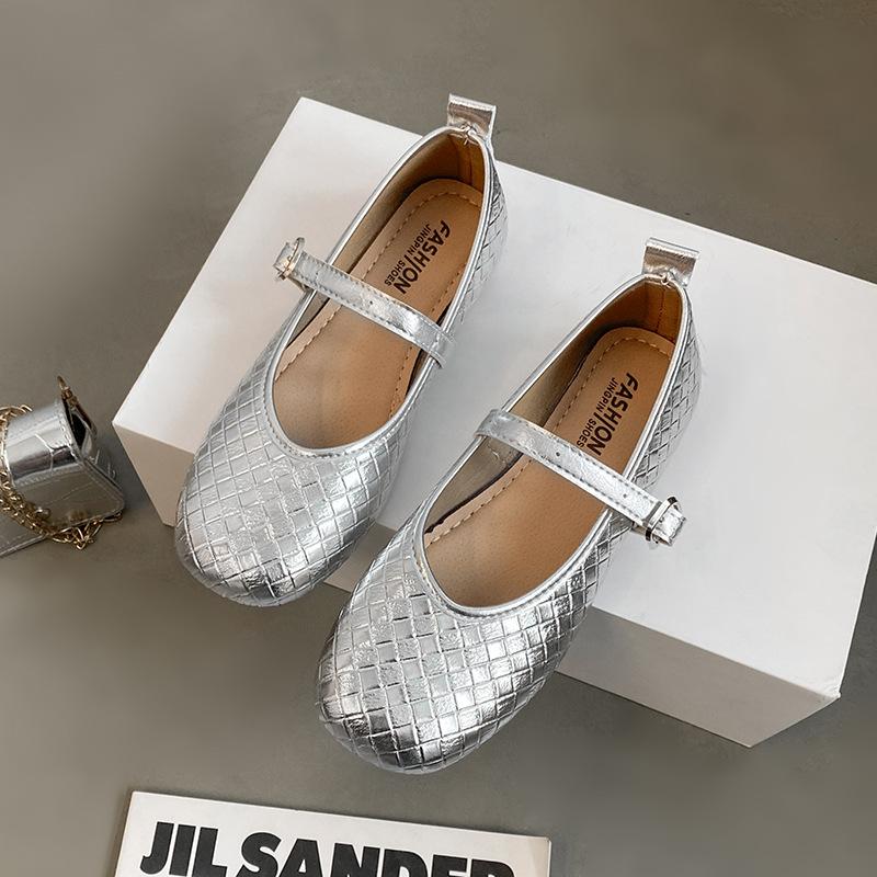 Retro Striped Square Head Mary Jane Small Leather Shoes Women's 2025 Spring New French Flat Bottom One-word Buckle Light Mouth Single Shoes