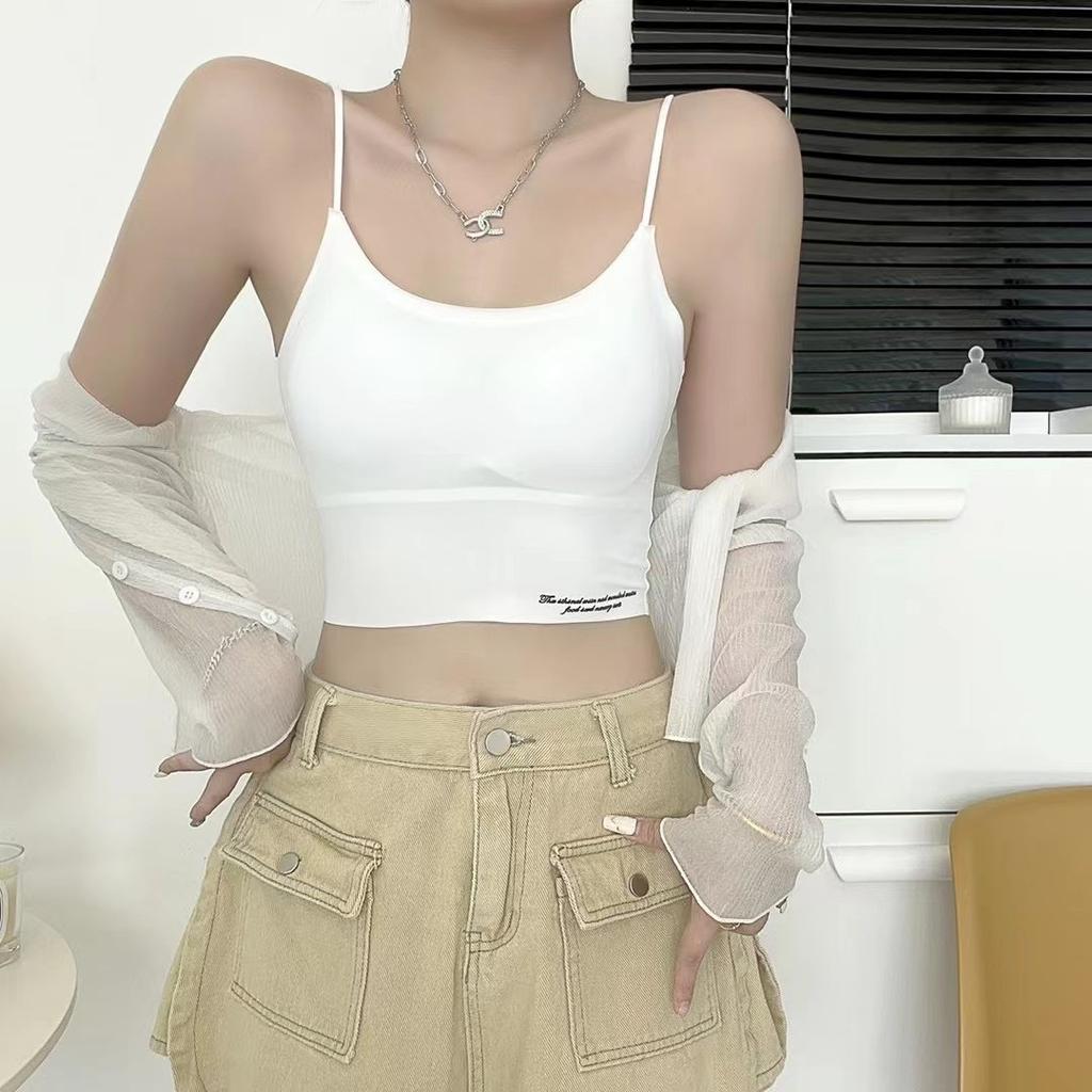 Niche Design All Matching Slimming Personality Hot Girl Backless Vest Back Buckle Cotton Cup Halter Beauty Back Wrap Chest