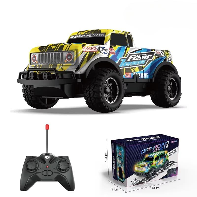New 1:24 Full Scale LED Light Off-Road Jeep Remote Control Car 10km/h Battery Controlled Children's Toy Car Boy Gift Anti-Fall Anti-Collision