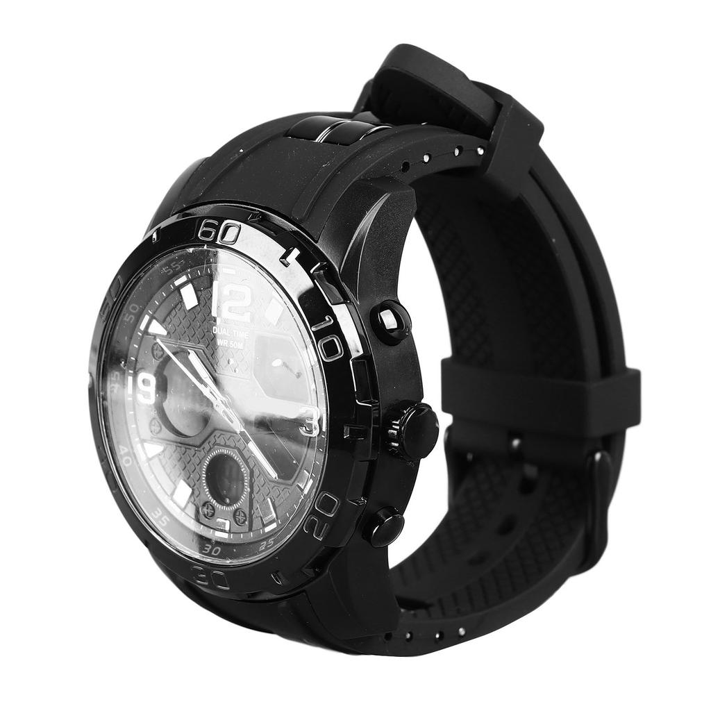 Men Digital Sports Watch Dual Dial Dual Time Display 50m Waterproof Multifunction Electronic Watch for Outdoor Use Black