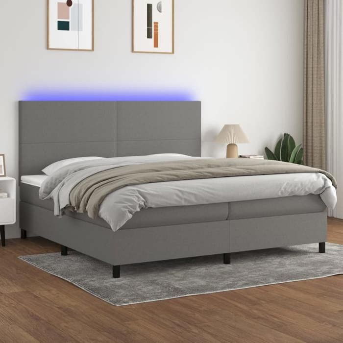 VidaXL Slatted Bed Base with Mattress and LEDs, Upholstered Bed with Headboard, Double Bed, Adult Bedroom Bed, 3134742