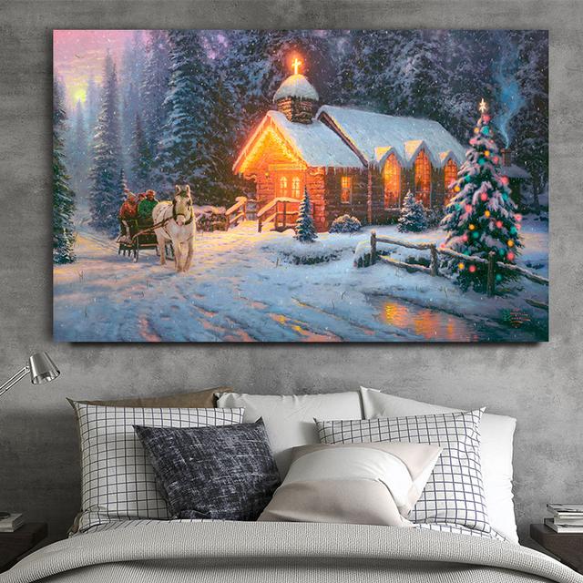 Landscape Canvas Painting Snow Scene Prints Winter Christmas Posters and Prints for Living Room Decoration Home Decor Cuadros