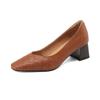 Sheep Leather Square Toe Thick Med Heels Autumn Shoes Mary Janes Weaving Style Women Pumps