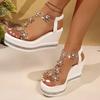 Rhinestone Flower Wedge Heel Sandals for Women Summer 2025 Chunky Platform Sandalias Mujer High Heels Dress Party Shoes