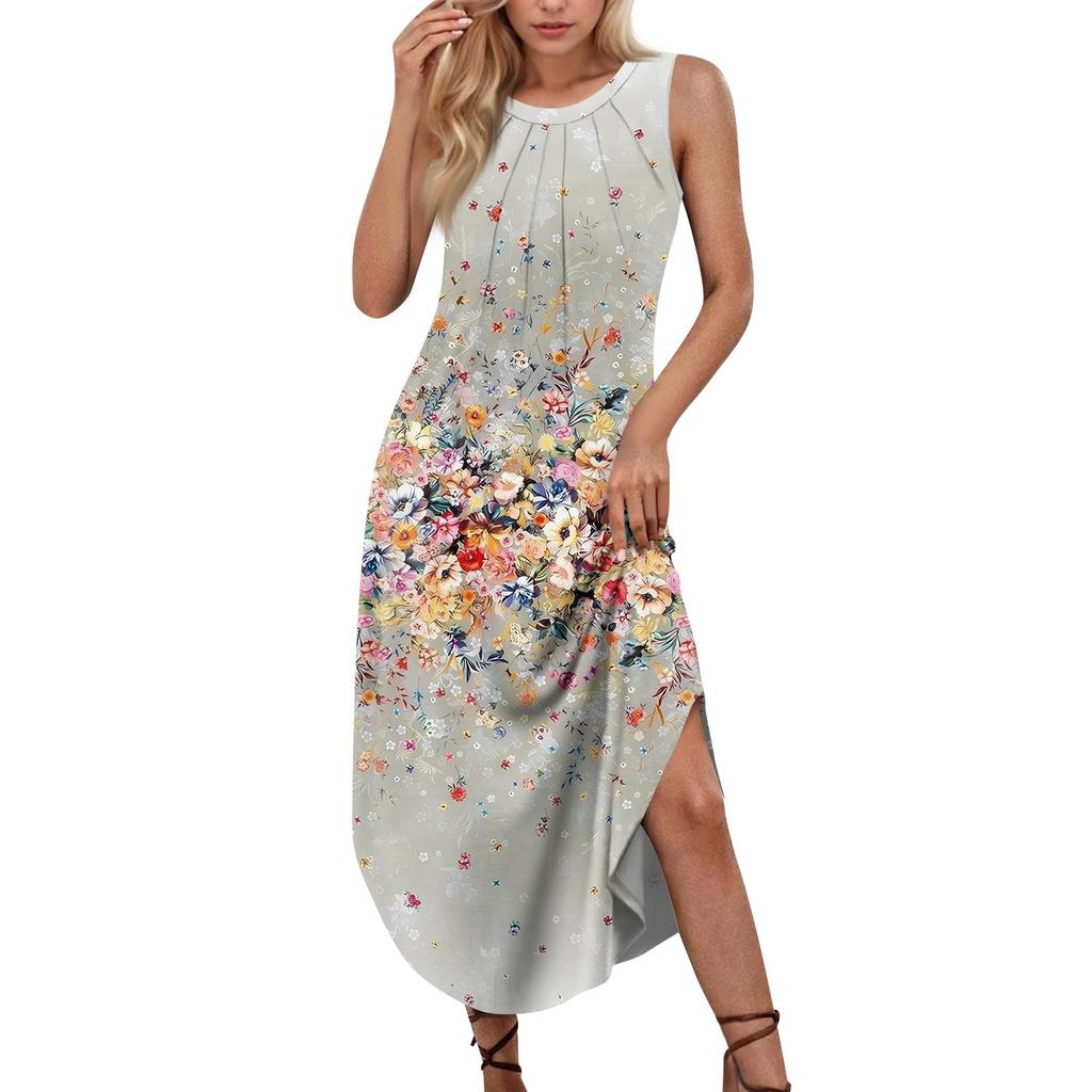 Women's Summer Casual U Neck Printed Sleeveless Dresses