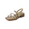Summer Women Sandals Fashion Buckle Genuine Leather Low Heels Square Head Sandals Non Slip Low Heel Fashion Sandals Ladies Shoes