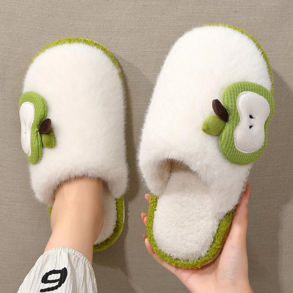 Apple Bag Head Cotton Slippers Autumn and Winter Home Indoor Plush Warm Home Non-slip Fluffy Slippers