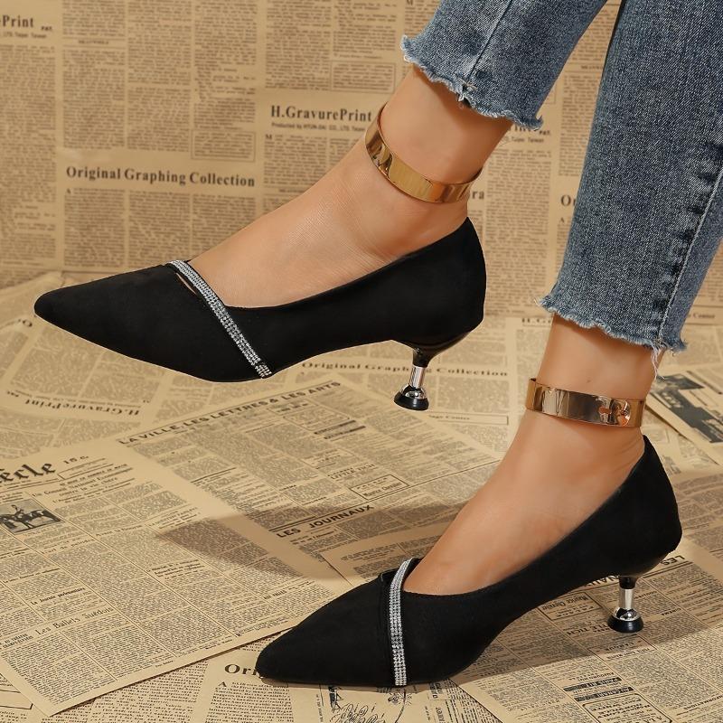 High Heel Pointed Toe Women's Shoes French Style Fairy Thin Heels Casual Rhinestone Spring Autumn New Model Pumps Sandals