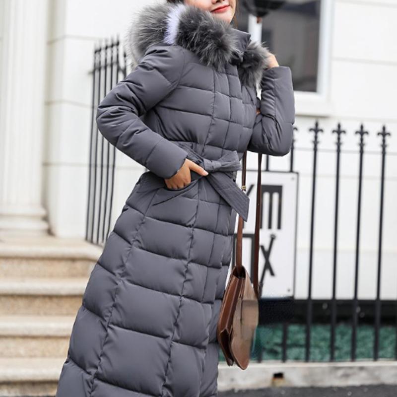 New Winter Jacket Ladies Warm Fashion Bow Belt Collar Long Dress Ladies Thick Coat