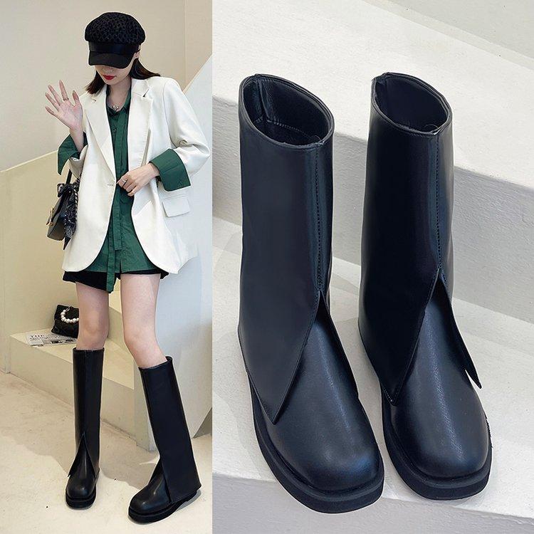 Fashion 2025 Fashion Brand Cool Knee High Great Quality Comfy Walking Vintage Black Slip On Women's Shoes Cover Trouser Boots for Women