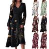 Women's Casual Fashion V-Neck Long Sleeve Floral Print Long Dress