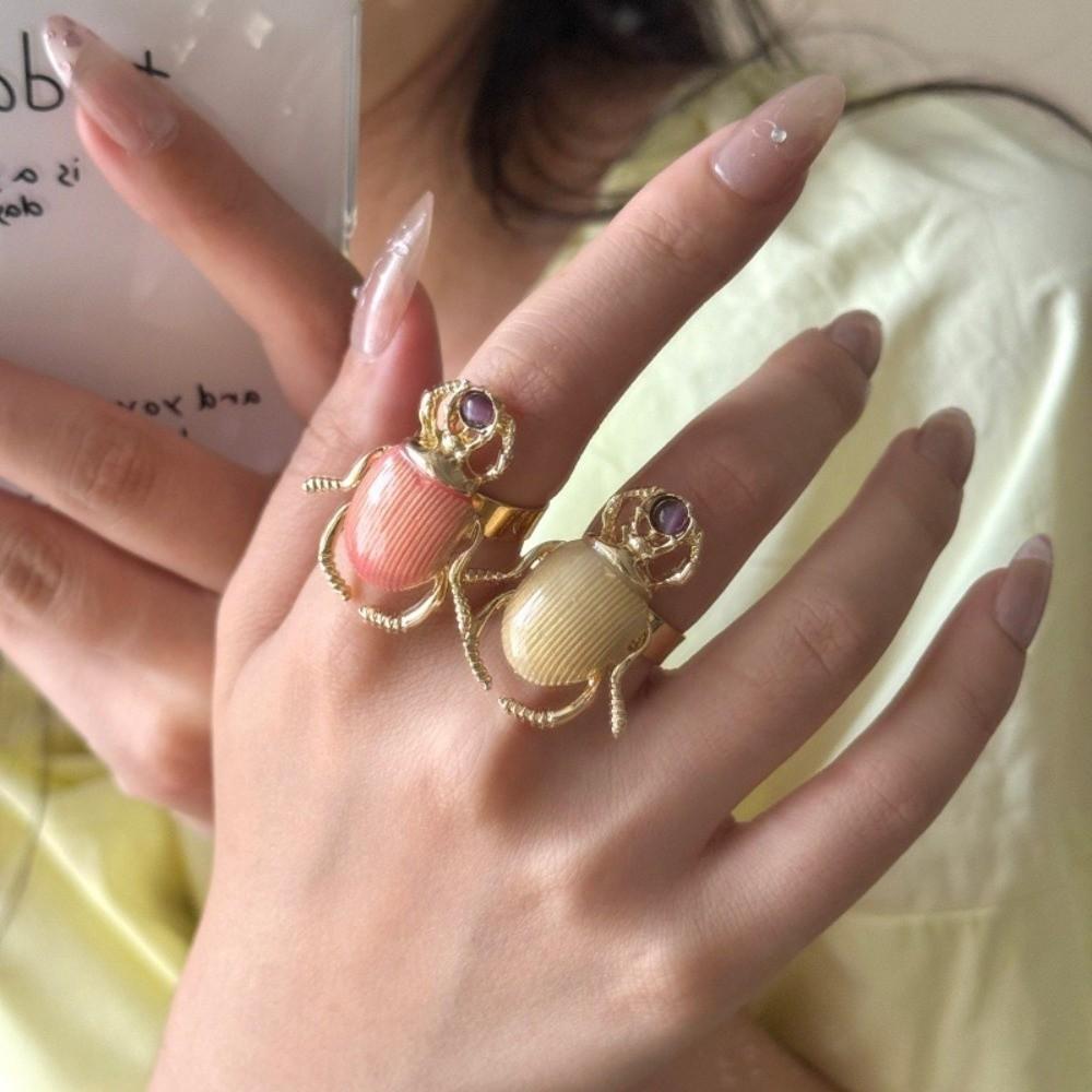 Macaron Color Beetle Opening Ring Enamel Enamel Beetle Ring Sweet Retro Insect Ring  Gift