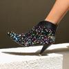 Women's High-heeled Short Boots Autumn and Winter New Item Slim Heel Sequined Boots Fashionable Plus Size Women's Shoes