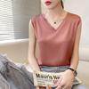 Women's Spring and Summer Solid Color V-neck Loose Casual Camisole Undershirt Sleeveless Satin Bottoming Tops