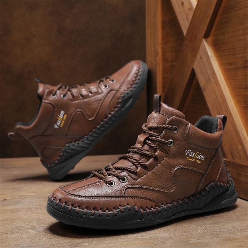 Plus Size Men Shoes Hand-stitching Leather Men Boots Split Leather Casual Leather Shoes Men Ankle Boots