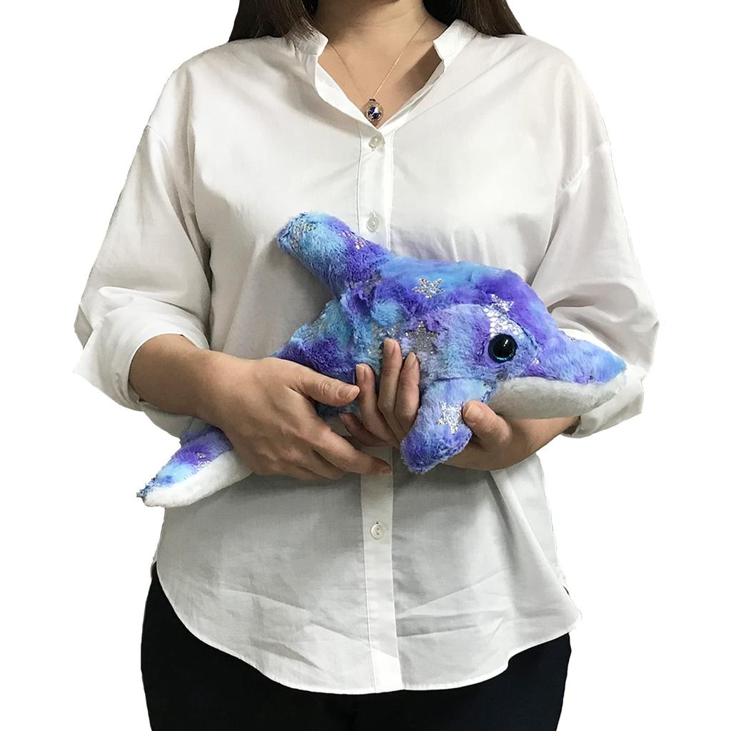 [Glitter Dolphin] Dolphin Stuffed Toy Figurine Mascot Cushion Glitter Cute Fluffy Present (M Size, Blue)