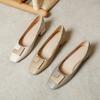 Medium Heel Single Shoes Women's Thick Heel High Heels Temperament Spring 2025 New Shallow French Soft Leather Square Head Grandma Shoes
