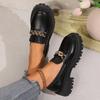 Fashion Loafers Female Shoes Women Fashion Mary Janes Round Toe Flats Oxfords Platform Casual Metal Chain Buckle Ladies Heels