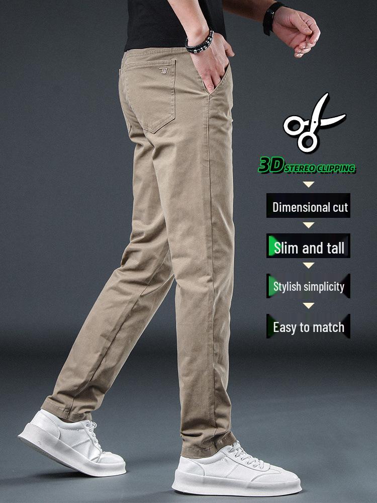 Men's Slim Fit Khaki Cotton Casual Pants - Straight Leg, Light Business Style