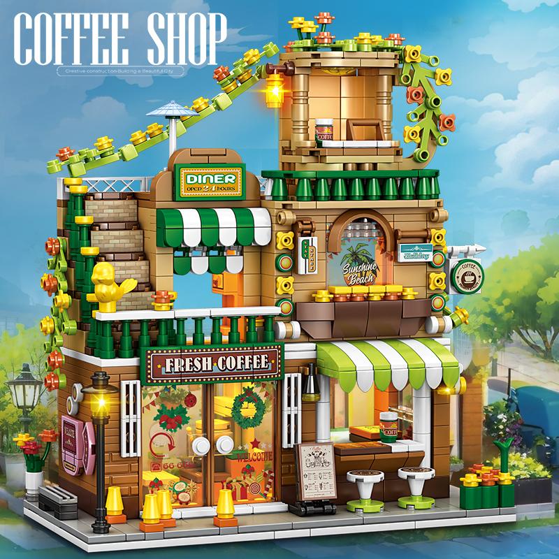 Urban Series Building Blocks Street View Cafe House Model Miniature Architecture Desktop Decor Gift for Boys Girls Kids Toys