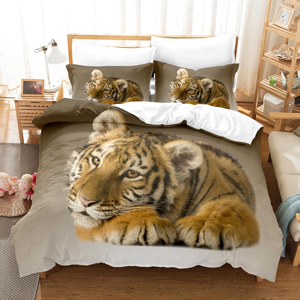 3D Fierce Beast Bedding Set Tiger Print Duvet Cover Pillowcase 2/3 Pieces AU180 * 210 Full Size Soft Zippered Home Textile