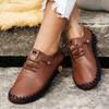 New Spring Casual Women Shoes  Lace Up Leather Flats Slip-On Mom Shoes Platform Loafers