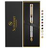 Scriveiner Luxury EDC Fountain Pen Gorgeous Heavy Pocket Pen 24K Finish Schmidt German Nib Converter Best Writing Pen Gift Set Nice Stylish Office
