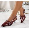 Fashion Red Black Pointed Toe Sexy Mid Heels Party Shoes Women Sandals Designer Summer Brand Pumps Slingback Casual Shoes Dress Slippers