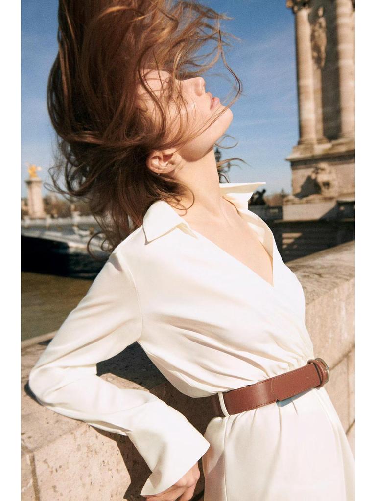 Spring 2025 European & American Women's Silk Satin Belted Dress