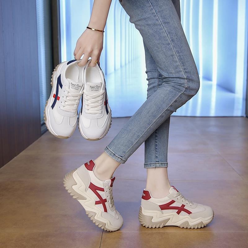 Spring Trend Thick Soled Women's Shoes 2025 New Board Shoes Matching Color Increase Sports Shoes Fashion Casual Shoes