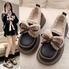 Warm Velvet Leather Shoes Cotton Shoes 2025 Winter New One-pedal Bow Muffin Platform Loafers Women