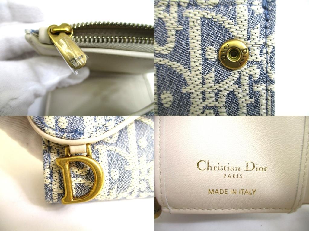 Оригинальный кошелек Christian Dior Cannage светло-голубой трехстворчатый Saddle Lotus #a841 Восстановленный