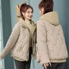 Women Winter Coat Fake Two-piece Zipper Button Closure Padded Hooded Turn-down Collar