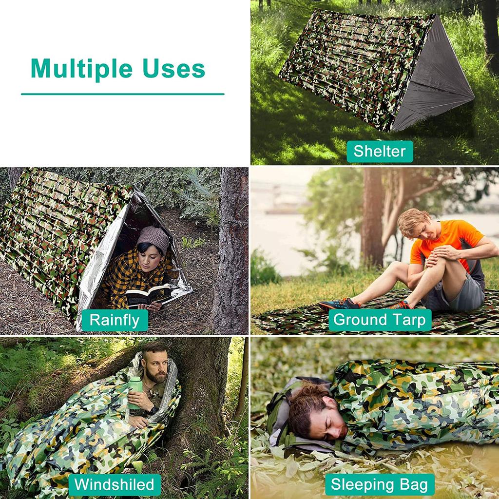 Emergency Sleeping Bag Waterproof Lightweight Thermal Bivy Bag Survival Blanket Portable Nylon Bag for Camping Hiking Outdoor